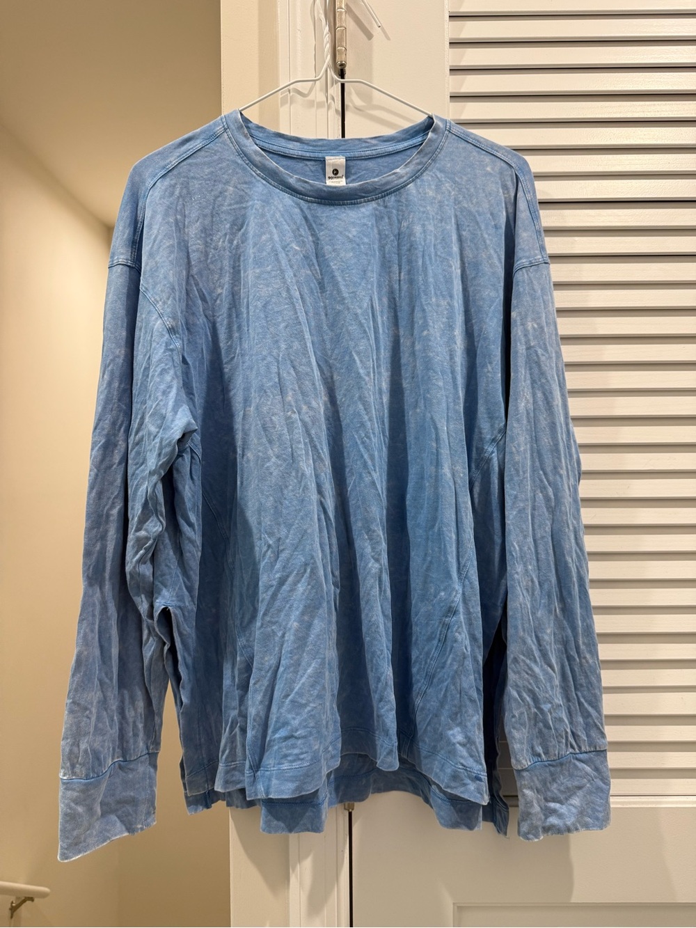 90 Degree By Reflex Light Blue Washed Long-Sleeve Crewneck Shirt